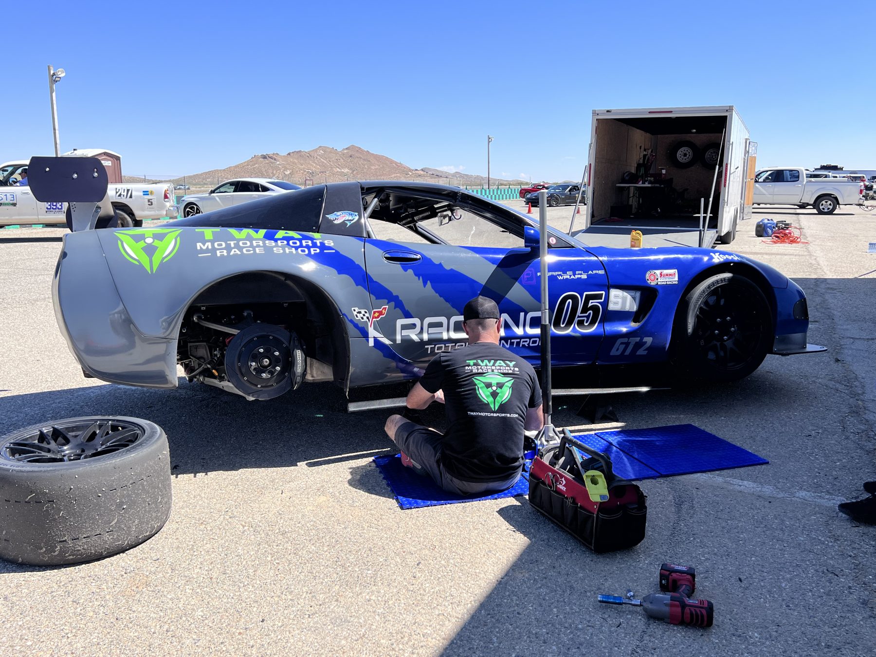 Blue #05 K Racing C5 Corvette during a race weekend