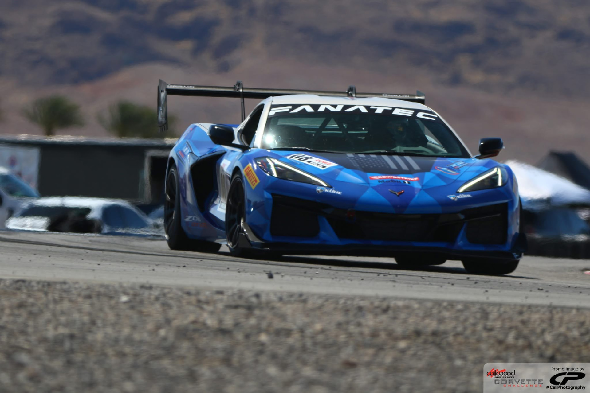 Blue C8 Corvette Z06 GT3.R heading toward the camera